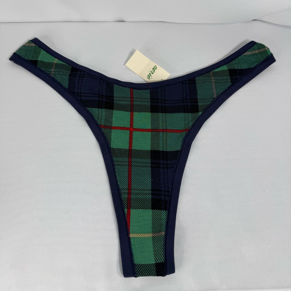 Aerie green & Navy Plaid Thong thong Bottom